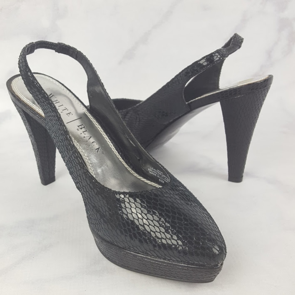WHBM Black Leather Jack Slingback Platform Pumps